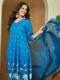 Janasya Women's Blue Cotton Blend Floral Printed Anarkali Kurta Set